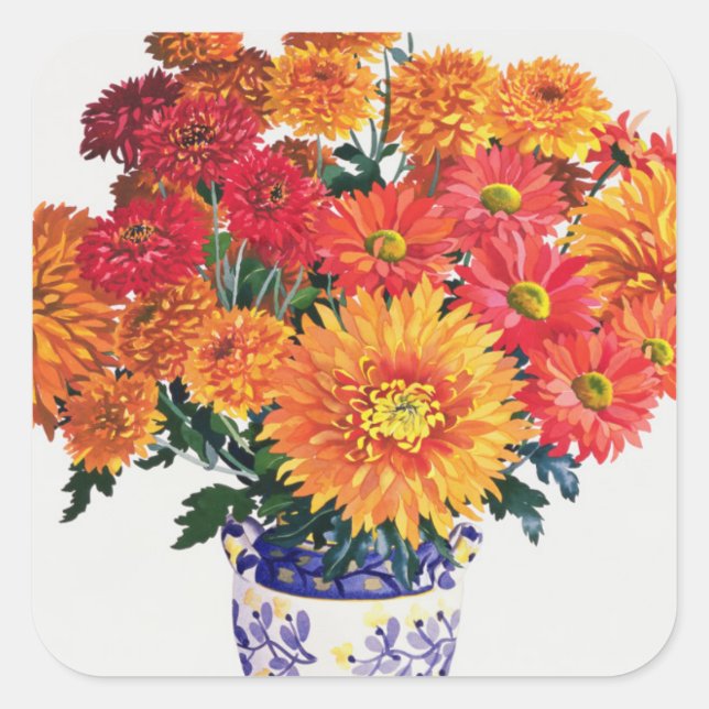 Oktober Chrysanthemums Fyrkantigt Klistermärke (Framsida)