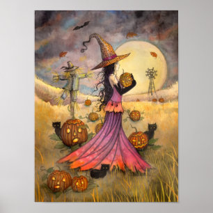 Oktober Fält Witch och Cat Art av Molly Harrison Poster