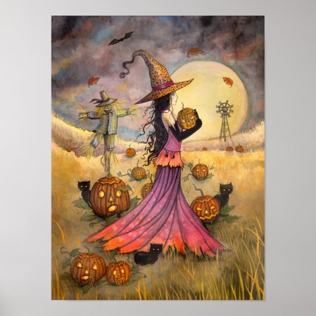 Oktober Fält Witch och Cat Art av Molly Harrison Poster (Framsidan)