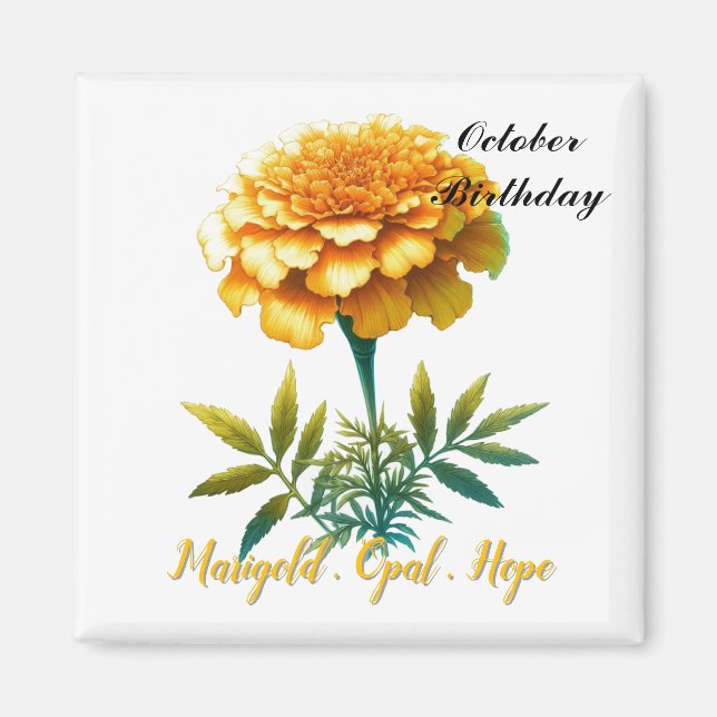Oktober födelse sten Opal Marigold Blomma  Magnet (Framsidan)