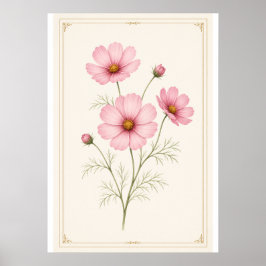 Oktober Födelsedagsblomma Väggkonsttryck, Cosmos t Poster