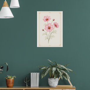 Oktober Födelsedagsblomma Väggkonsttryck, Cosmos t Poster