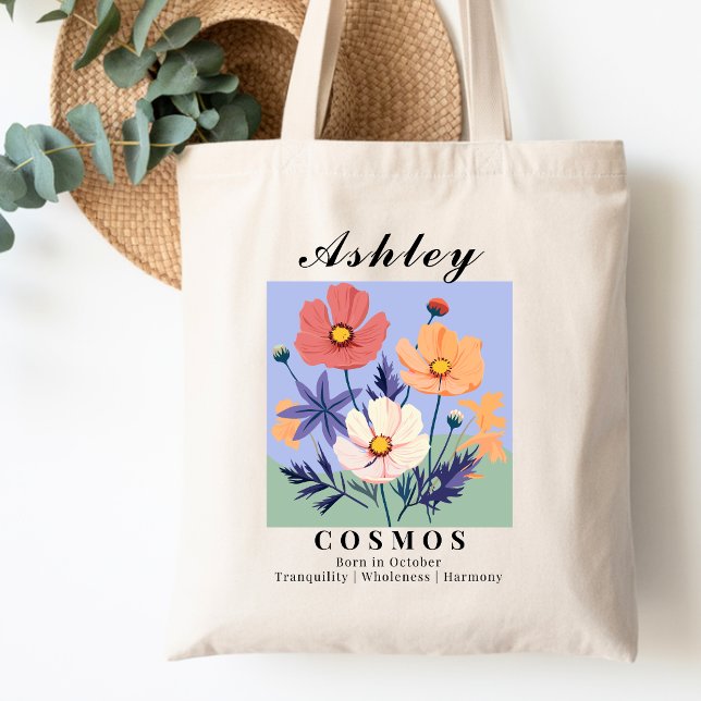 Oktober Födelsemånad Blomma Cosmos Retro Shopping Tygkasse (Skapare uppladdad)