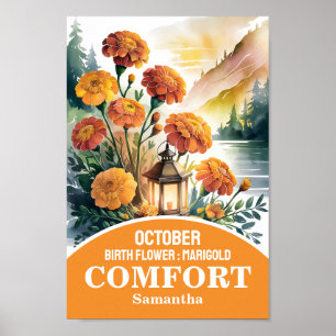 Oktober Födelsemånad Blomma Kristen Barnkammar Kon Poster