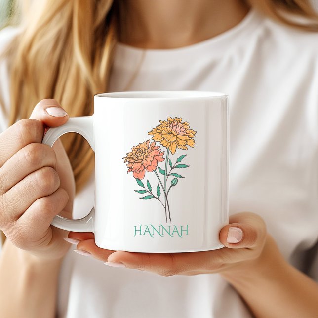 Oktober Födelsemånadsblomma Orange Marigold Kaffemugg (Skapare uppladdad)
