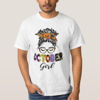 Oktober Girl Halloween Messy Bun T Shirt