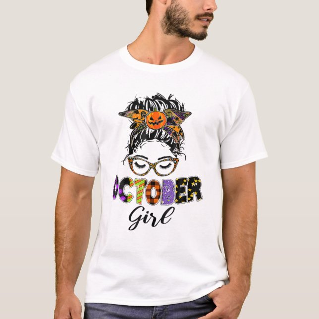 Oktober Girl Halloween Messy T Shirt (Framsida)