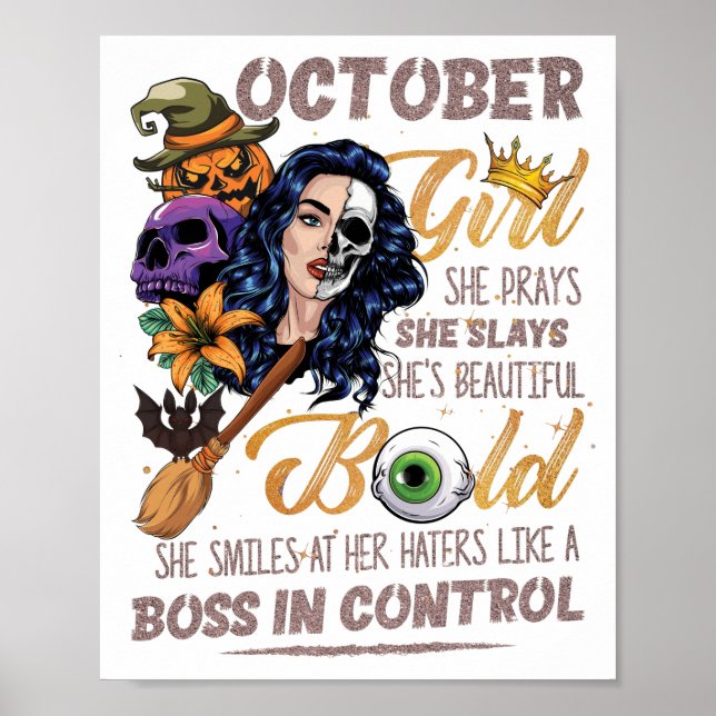 Oktober Girl Libra Birthday Halloween Skeleton Poster (Framsidan)