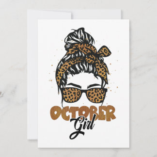 Oktober Girl Messy Hair Sunglasses Leopard Dam Inbjudningar