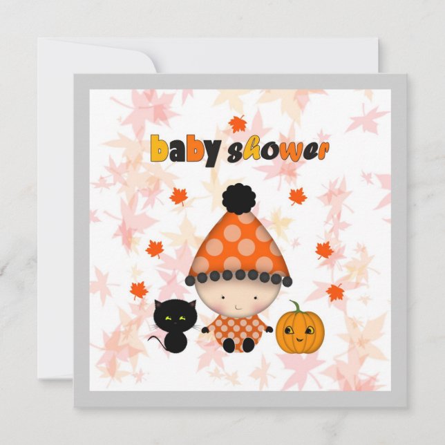 Oktober Halloween Höst Bebis Babyshower Inbjudningar (Framsida)