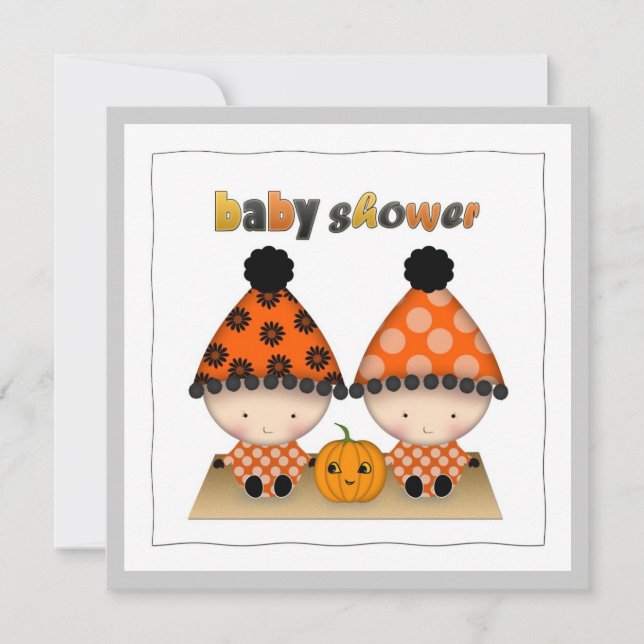 Oktober Halloween Höst Tvillingar Bebis Shower Inbjudningar (Framsida)