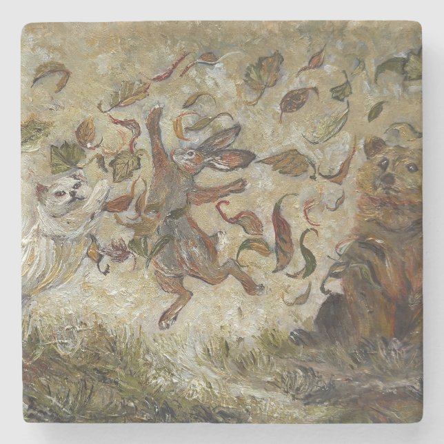 Oktober kul Whimsical höst skog djur Stenunderlägg (Framsidan)
