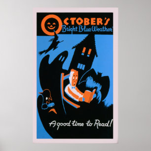 Oktober läs- bibliotekHalloween vintage WPA Poster