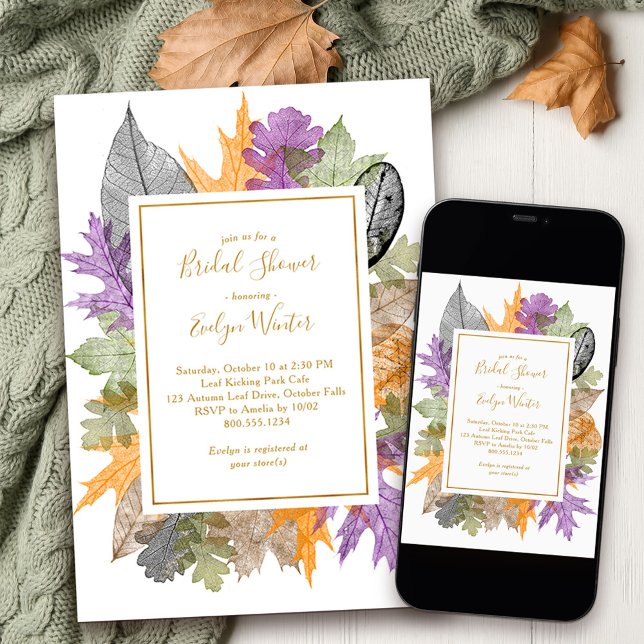 Oktober Löv Colorful Foliage Fall Möhippa Inbjudningar (Fall Bridal Shower invitation from my October Leaves collection - available printed or as a download)