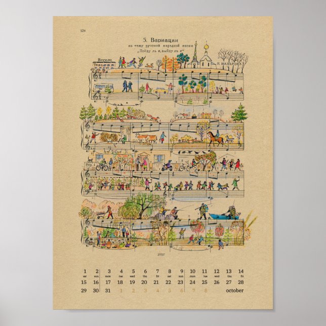 Oktober Lycklig Notes Calendar 2022 Poster (Framsidan)