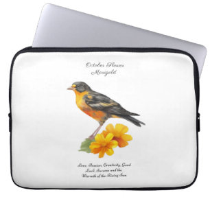 Oktober Marigold Flower och Bird Birth Laptop Fodral