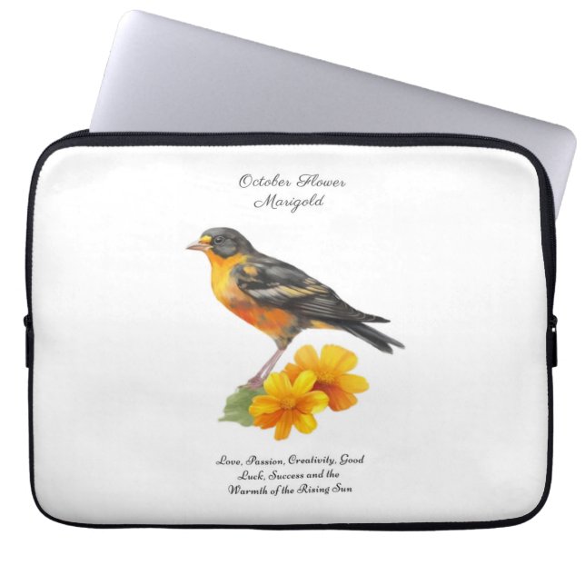 Oktober Marigold Flower och Bird Birth Laptop Fodral (Framsidan)