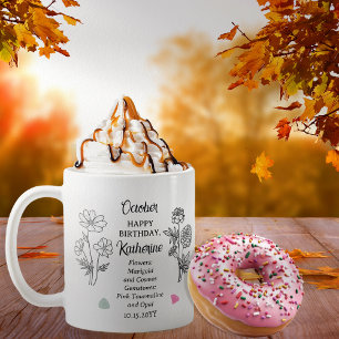 Oktober Marigold och Cosmos Birthday Keepsaké Kaffemugg