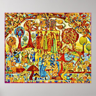 Oktober Naive Folk Art Hösten Firande Poster