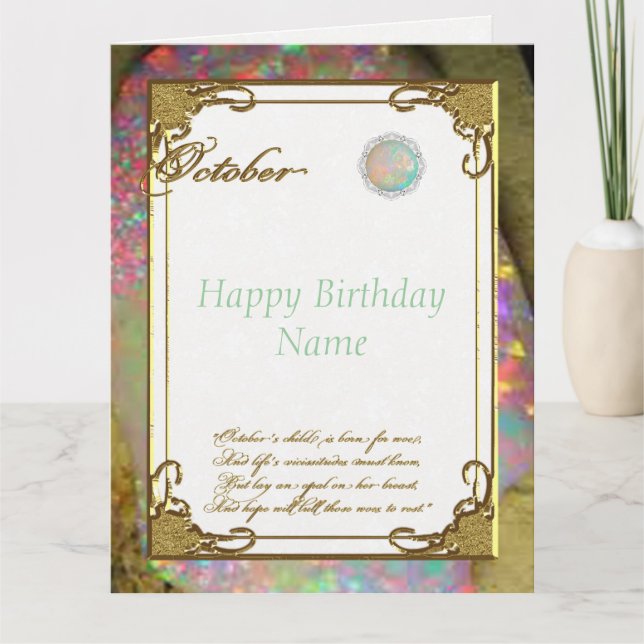 Oktober Opal Birthstone Birthday 8.5 x 11 Kort (Framsida)