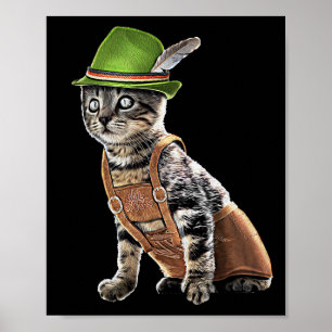 Oktober Party Cat Bavarian Lederhosen Costume Alpi Poster
