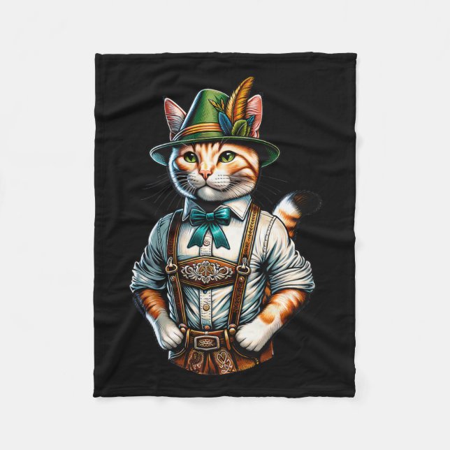 Oktober Party Cat Funny German Bavarian Lederhosen Fleecefilt (Framsidan)