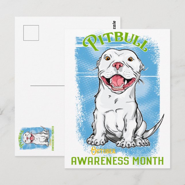 Oktober, Pitbull Awareness Month T-Shirt Livsmedel Vykort (Fram/baksida)