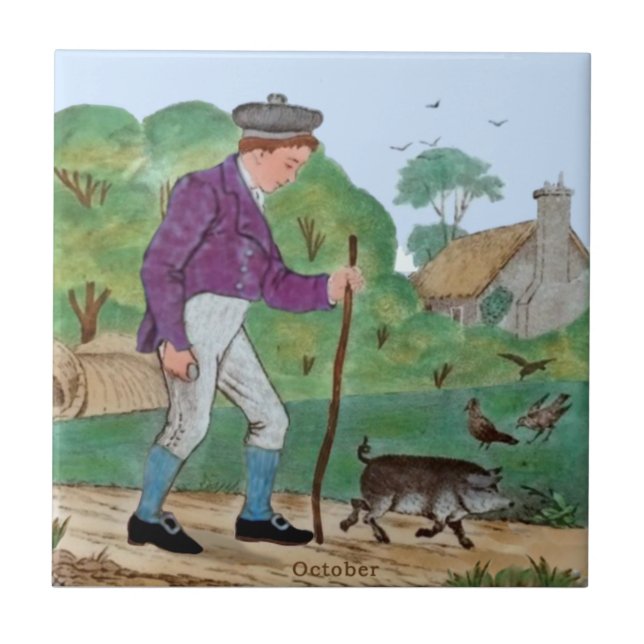 Oktober Polychrome Wedgwood Boy Gris Antique Repro Kakelplatta (Framsidan)