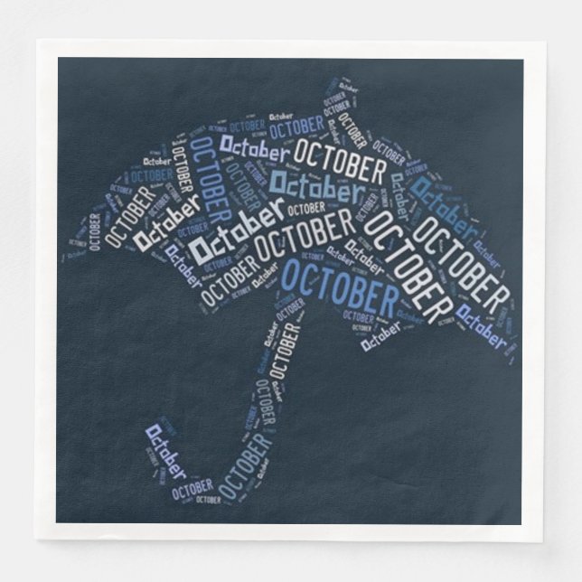 Oktober Rain Umbrella Blue Typography Weather Pappersservett (Framsida)