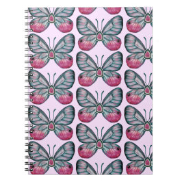 Oktober Rosa Glasswing Butterfly Mönster Design Anteckningsbok