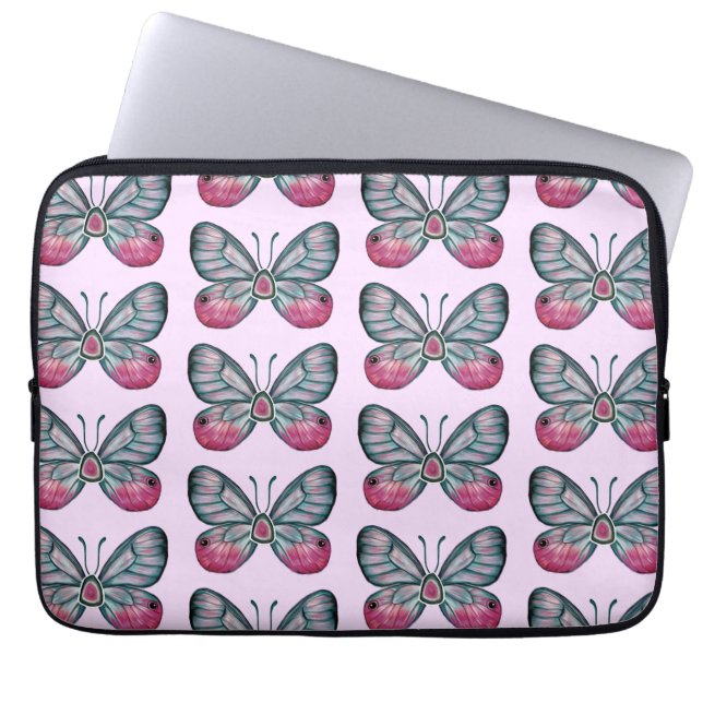 Oktober Rosa Glasswing Butterfly Mönster Design Laptop Fodral (Framsidan)