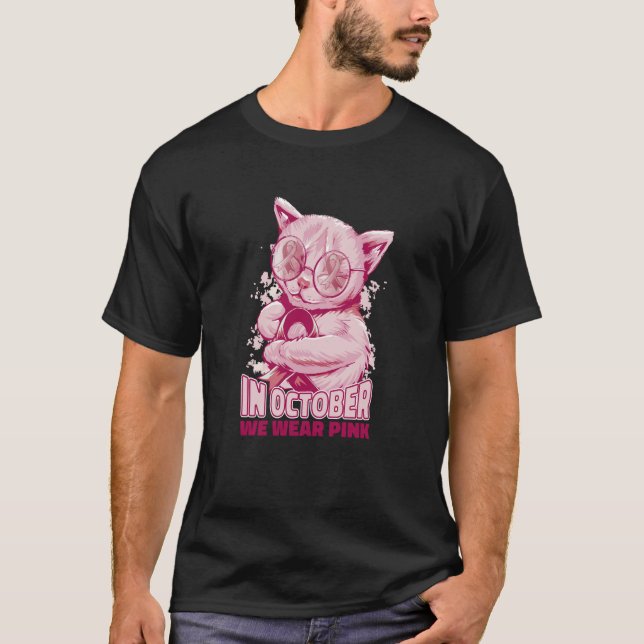 Oktober rosa kattunge Söt T Shirt (Framsida)