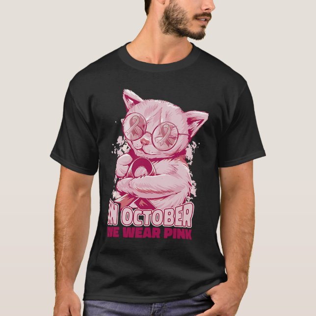 Oktober rosa kattunge Söt T Shirt (Framsida)