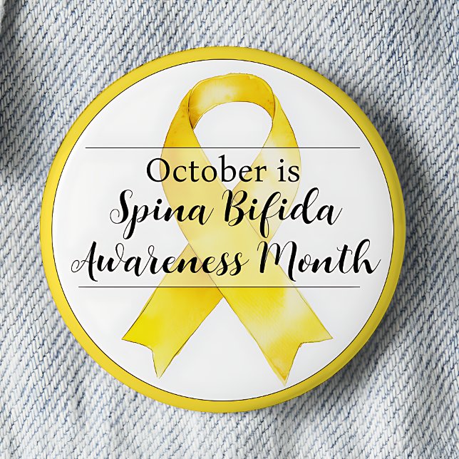 Oktober Spina Bifida Awareness Month Ribbon Knapp (October is Spina Bifida Awareness Month pinback button.  Yellow awareness ribbon.)