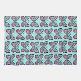 Oktober Teal Glasswing Butterfly Mönster Design Kökshandduk