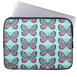 Oktober Teal Glasswing Butterfly Mönster Design Laptop Fodral