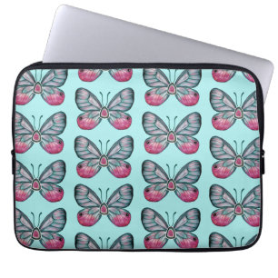 Oktober Teal Glasswing Butterfly Mönster Design Laptop Fodral