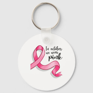 Oktober Vi Bär Rosa Band Bröstcancer Medvetenhet Nyckelring