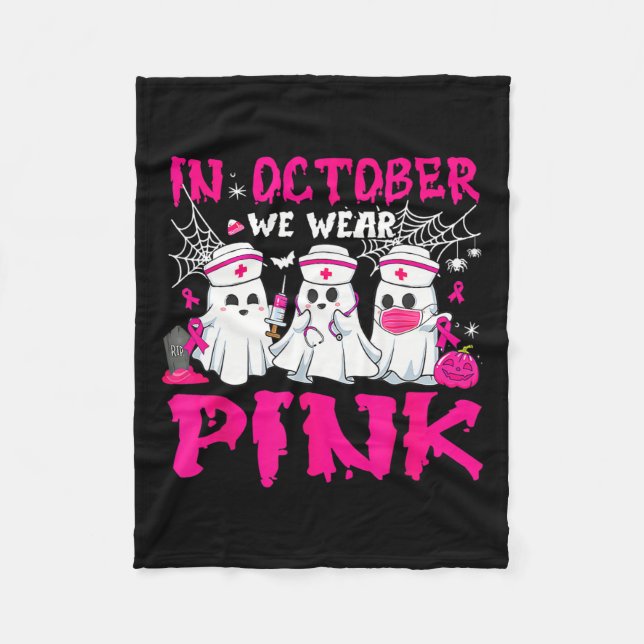 Oktober Vi Bär Rosa Sjuksköterska Spöke Halloween  Fleecefilt (Framsidan)