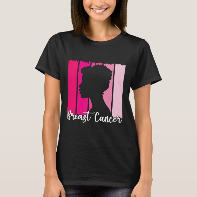 Oktober Vi Bära Rosa Black Afro Women Breast Cance T Shirt (Framsida)
