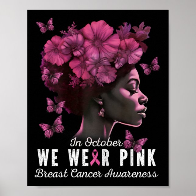 Oktober Vi Bära Rosa Black Woman Breast Cancer Awa Poster (Framsidan)