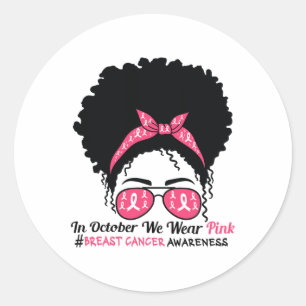 Oktober Vi Bära Rosa Black Woman Breast Cancer Awa Runt Klistermärke