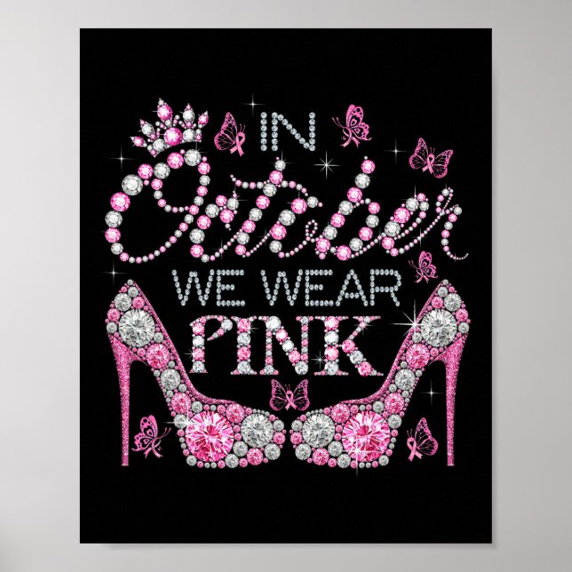 Oktober Vi Bära Rosa Breast Cancer Awareness High Poster (Framsidan)