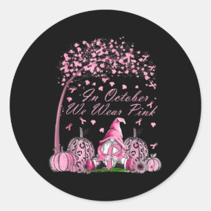 Oktober Vi Bära Rosa Breast Cancer Gnome Autumn Fa Runt Klistermärke
