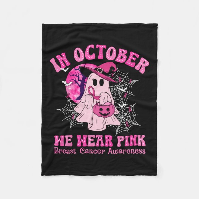 Oktober Vi Bära Rosa Breast Cancer Women Ghost Hal Fleecefilt (Framsidan)