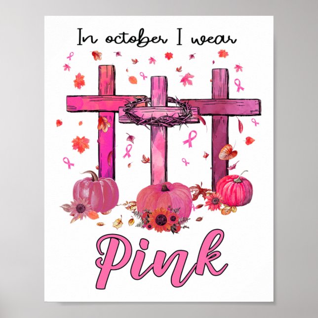 Oktober Vi Bära Rosa Christian Breast Cancer Medve Poster (Framsidan)