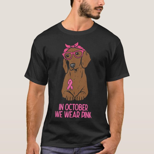 Oktober Vi Bära Rosa Dachshund Hund T Shirt (Framsida)