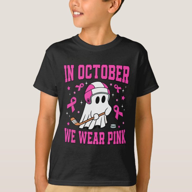 oktober Vi Bära Rosa Ghost Hockey Breast Cancer T Shirt (Framsida)