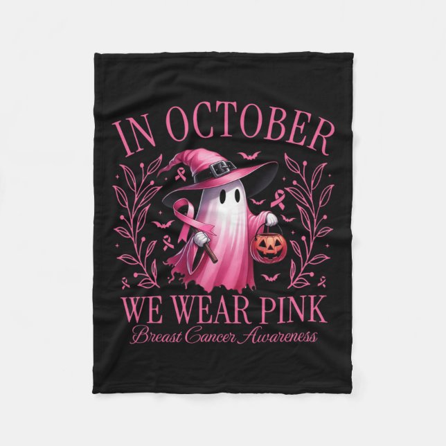 Oktober Vi Bära Rosa Ghost Witch Breast Cancer Awa Fleecefilt (Framsidan)