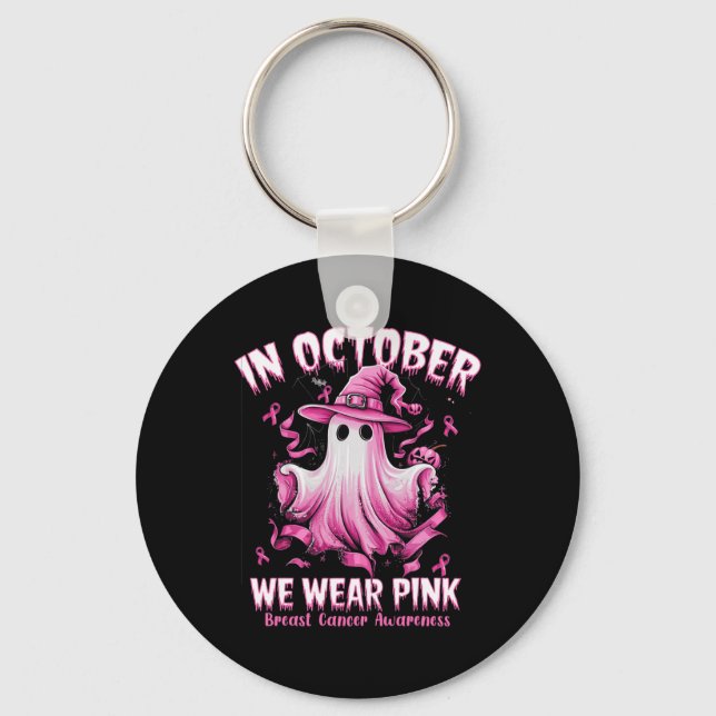Oktober Vi Bära Rosa Ghost Witch Breast Cancer Awa Nyckelring (Framsida)